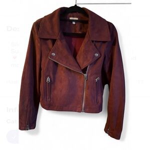 Silence + Noise Burgundy Suede Moto Jacket